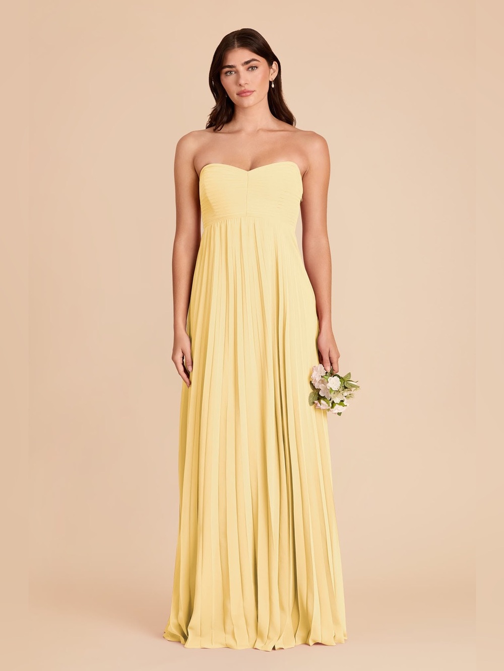 Strapless Yellow Pleated Maxi Dress